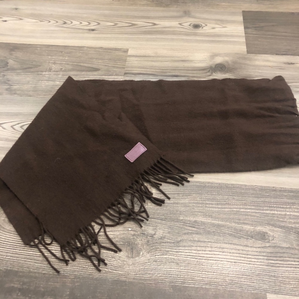 Coach Brown Wool Cashmere Fringe Scarf